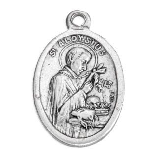 1" Oval Antiqued Silver Oxidized Saint Aloysius Medal