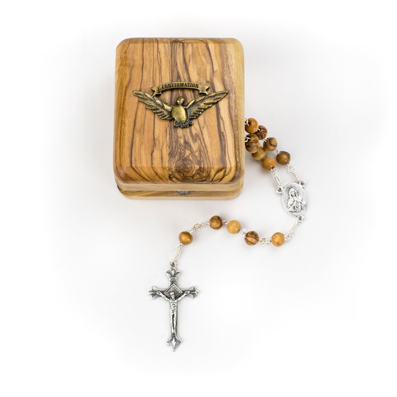 Confirmation Rosary Box with Rosary Made of Olivewood Discount