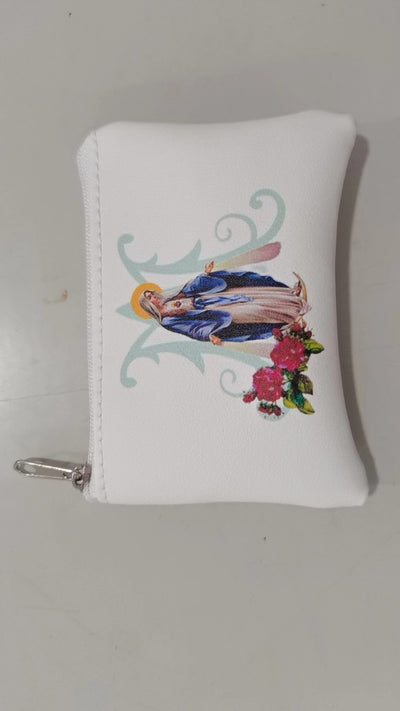White Rosary Zipper Pouch with Our Lady of Grace picture