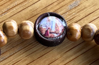 Lourdes Bracelet - Wooden Bracelet with Center Image of Our Lady of Lourdes