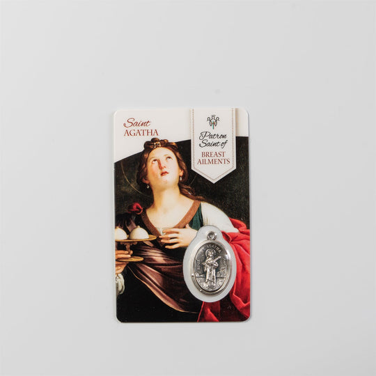 St. Agatha Prayer Card with Medal โ Patron Saint of Breast Ailments