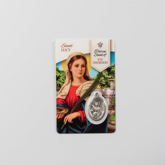 Saint Lucy Prayer Card with Medal โ Patron Saint of Eye Disorders