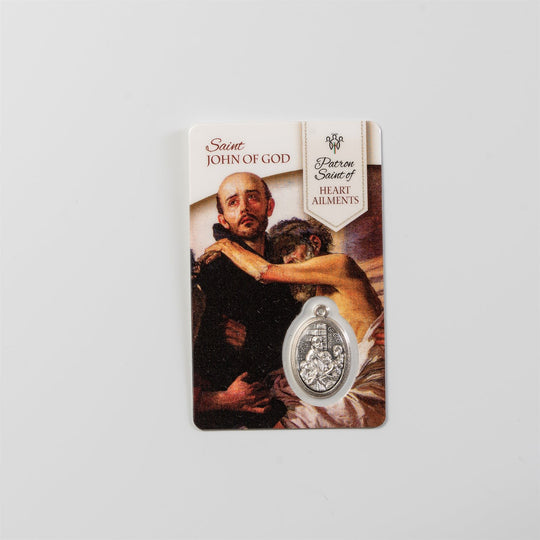 Saint John of God Prayer Card with Medal โ Patron Saint of Heart Ailments