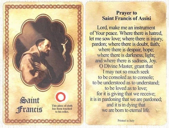 St. Francis Relic Prayer Card β A Symbol of Peace and Humility