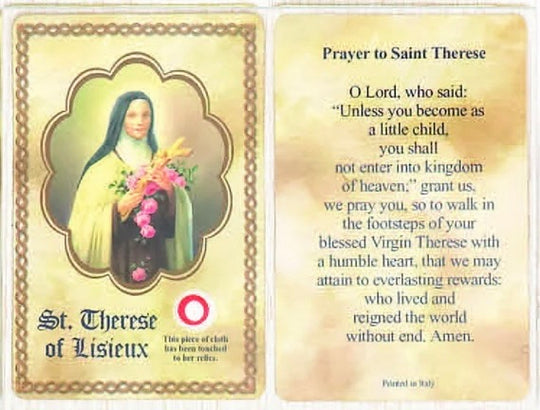 St. ThΓ©rΓ¨se of Lisieux Relic Prayer Card β A Token of Love and Devotion
