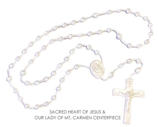 White Pearlescent Plastic String Rosary with 5mm Beads β 16"