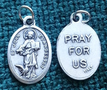 1" Oval Antiqued Silver Oxidized Saint John the Evangelist Medal