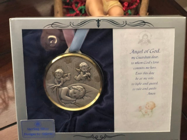 Guardian Angel Crib Medal-Sterling Silver