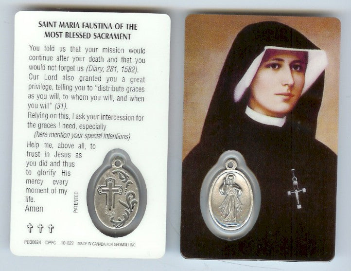 St. Faustina Prayer Card and Silver Medal