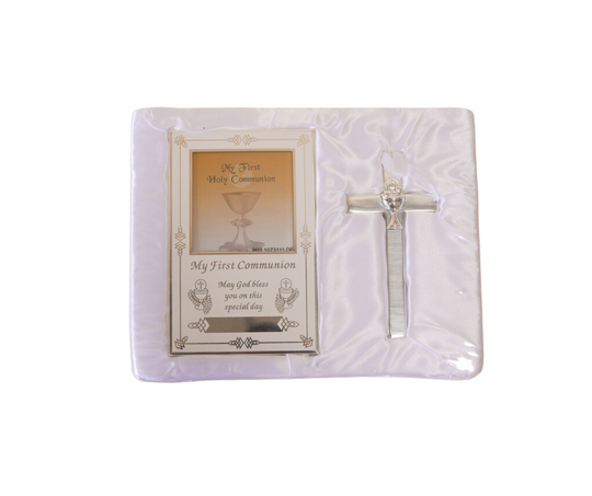First Holy Communion Silver Engravable Plaque and Cross Set