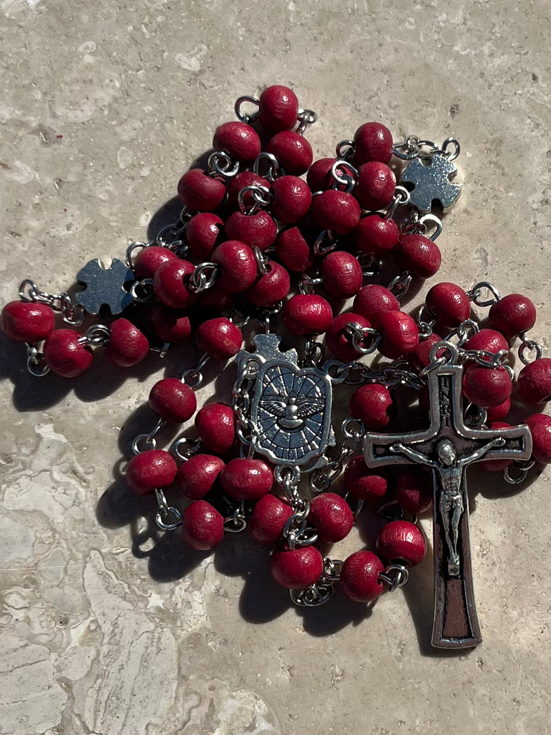 Rose-scented Rosary with Holy Family Center and Silver Cross - ON SALE!!!