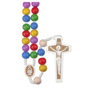 Multicolored Wood Bead Corded Rosary