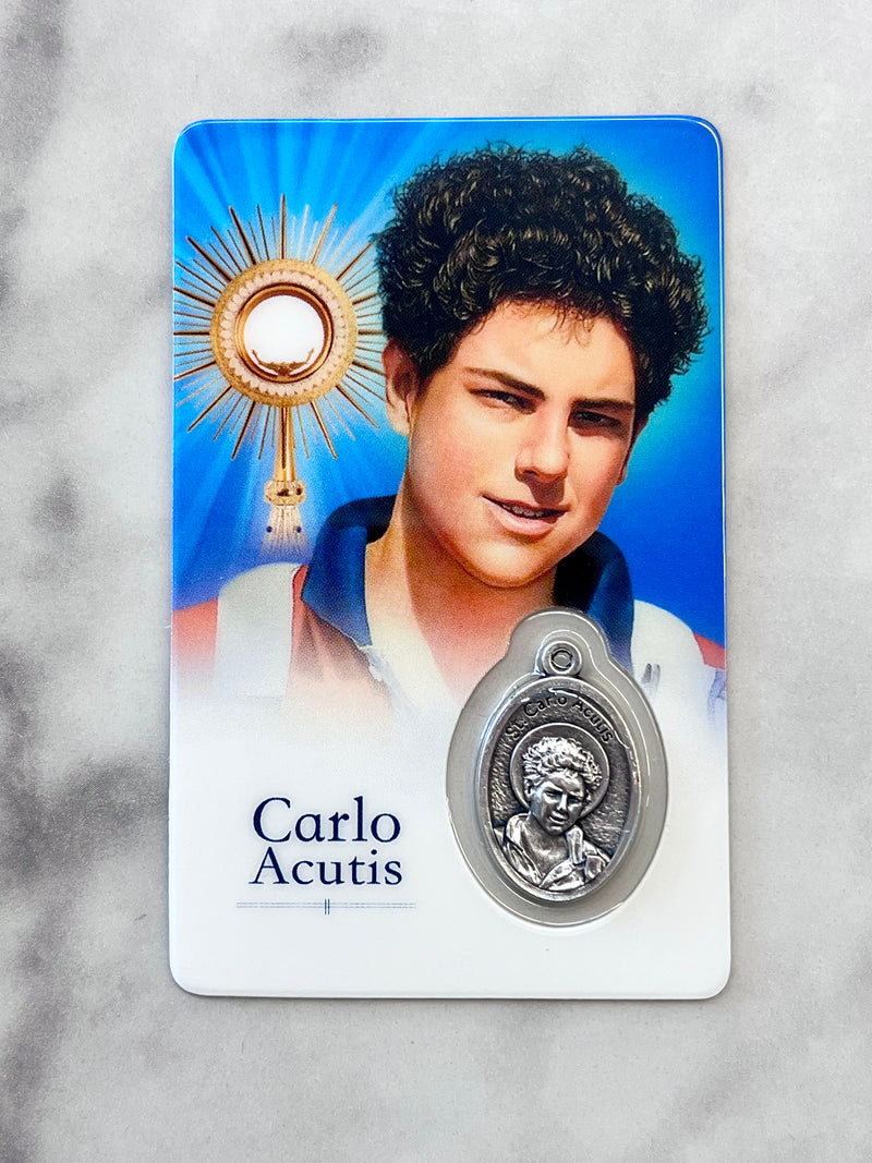 Carlos Acutis Prayer Card with Medal