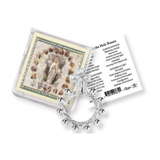 Crucifix Pocket Rosary Ring with a Holy Card in a Clear Pouch