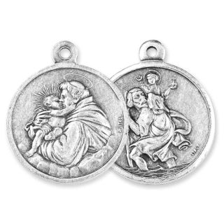 1 1/8" Saint Anthony and Saint Christopher Medal – Antiqued Silver Finish