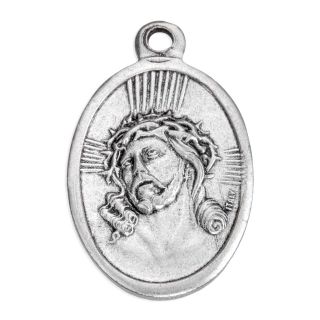 1" Oval Antiqued Silver Oxidized Ecce Homo and Mater Dolorosa Medal