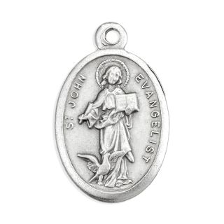 1" Oval Antiqued Silver Oxidized Saint John the Evangelist Medal