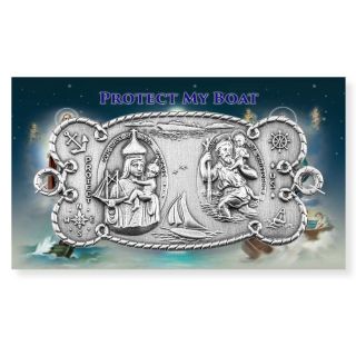 Our Lady of Good Voyage &amp; Saint Christopher Pewter "Protect My Boat" Plaque