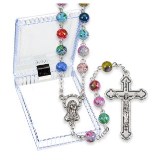 Multicolored Speckled Bead Rosary, Boxed