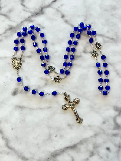 Blue 'Sapphire Crystal' Crown Acrylic Rosary