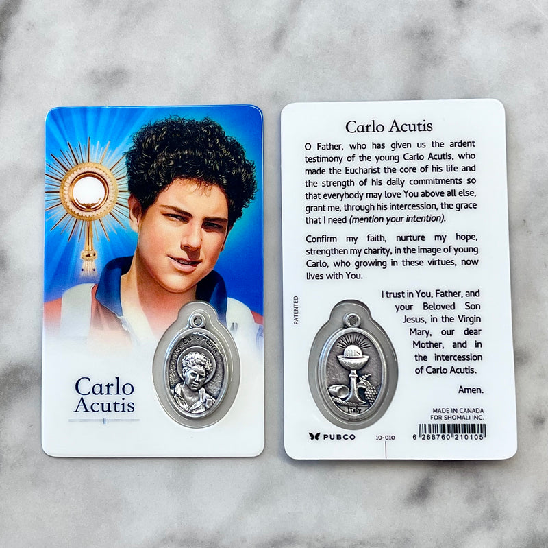 Carlos Acutis Prayer Card with Medal