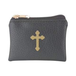 Black Calf-Grained Leatherette Rosary Pouch