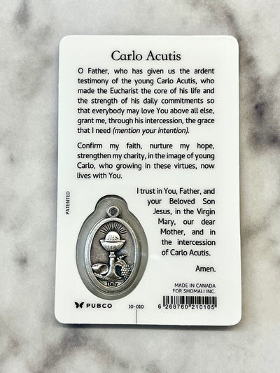 Carlos Acutis Prayer Card with Medal