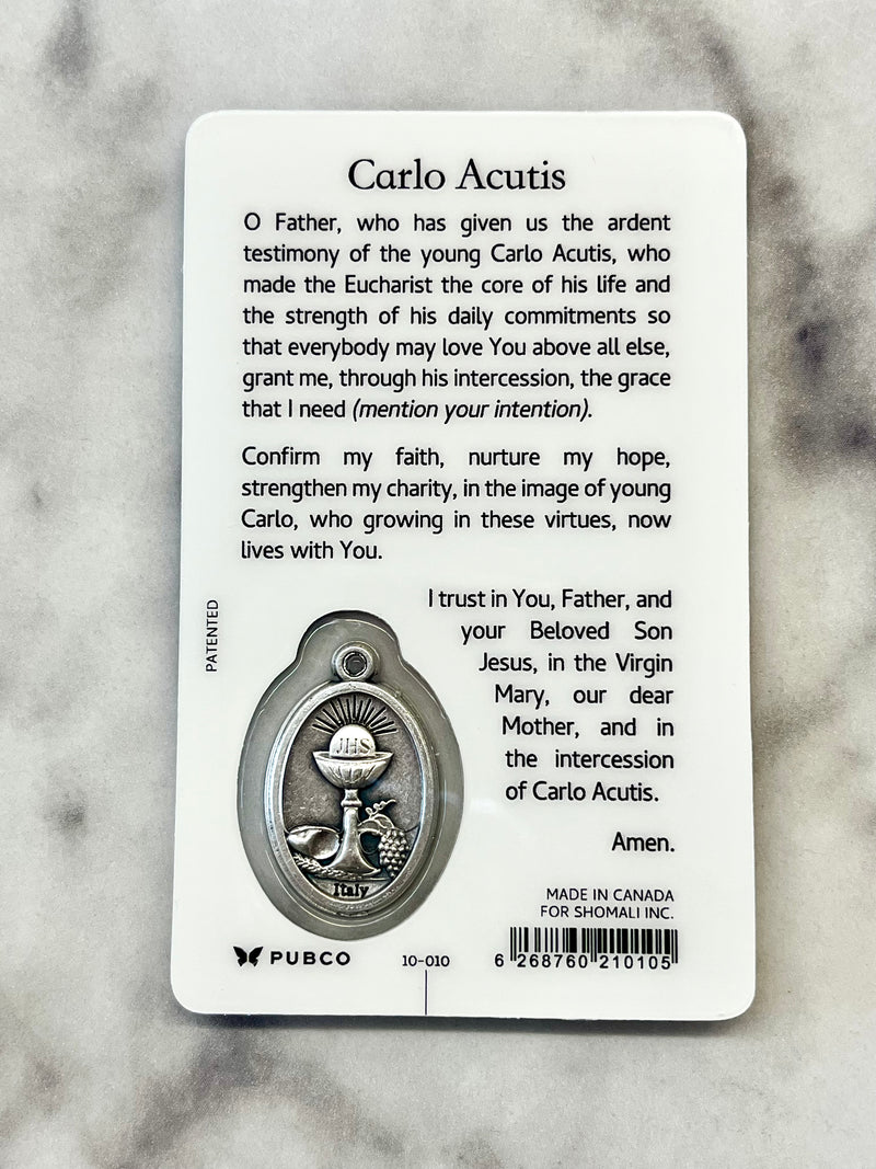 Carlos Acutis Prayer Card with Medal