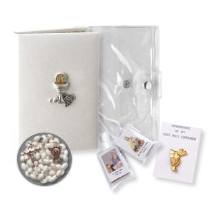 5-Piece White Trinity Missal Book Communion Gift Set with Rosary and Scapular