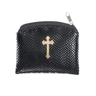 Black with Gold Leatherette Rosary Pouch