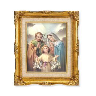 Holy Family Textured Art in a 12"x14" Ornate Antiqued Gold Frame with Inner Linen Border