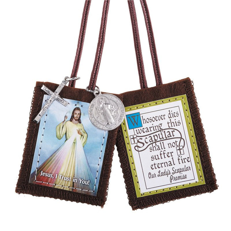 Divine Mercy Brown Scapular with Medals