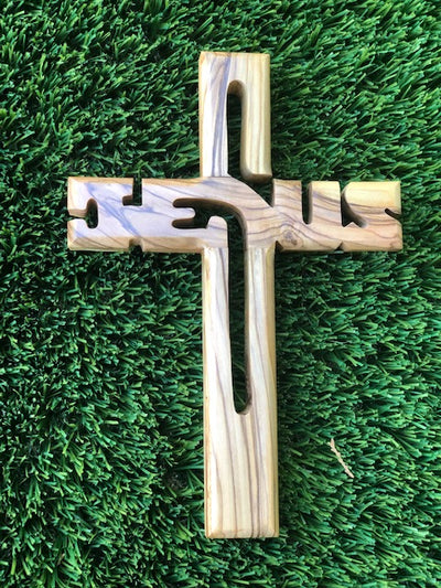 Olive Wood Jesus Cross - 7.8 inches