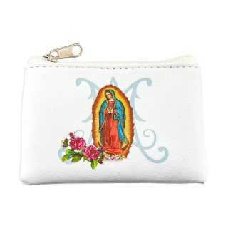 Our Lady of Guadalupe White Leatherette Rosary Pouch