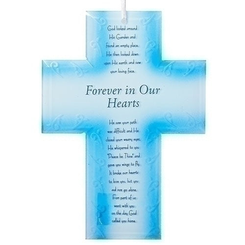 Forever In Our Hearts Glass Memorial Crucifix - 7.5 inches in Height