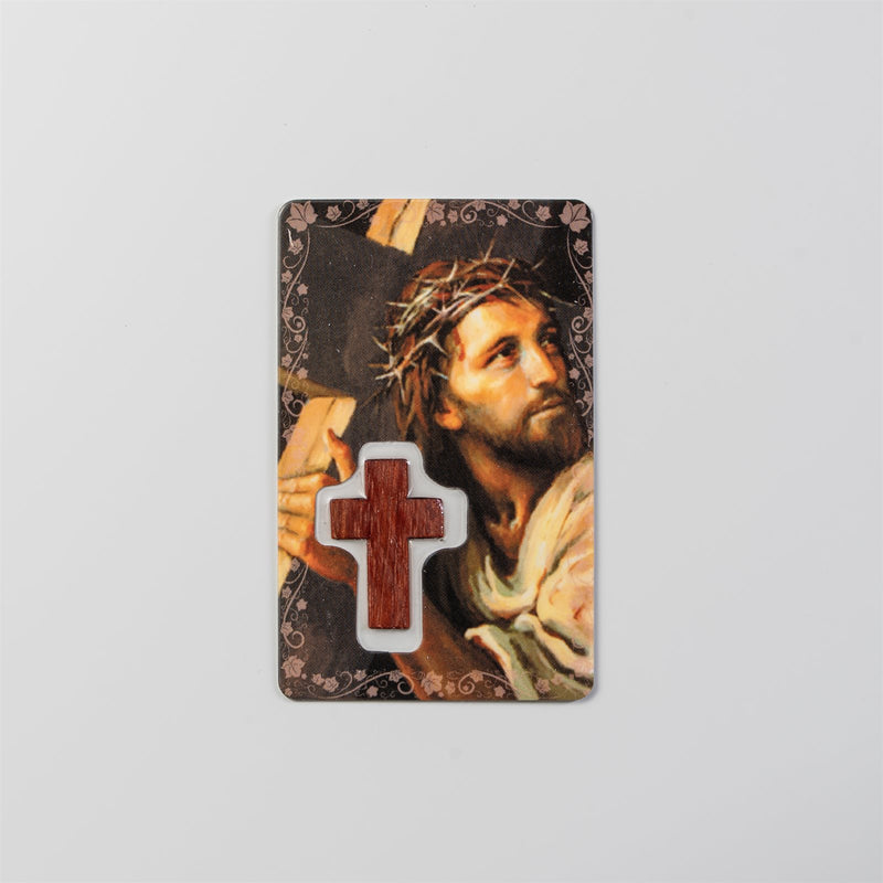 Prayer to Jesus Crucified Prayer Card with Cross - Face of Jesus