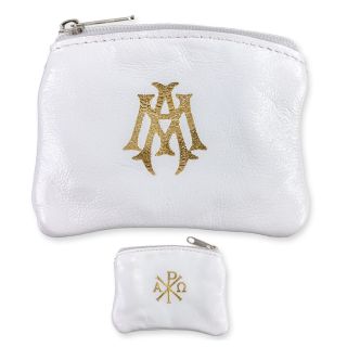 White Sheepskin Leather Rosary Case