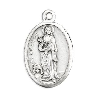1" Oval Antiqued Silver Oxidized Saint Agatha Medal