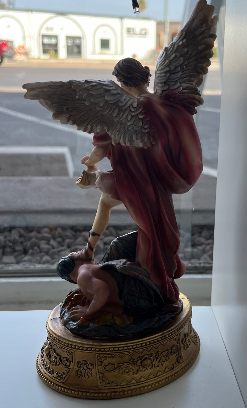 St. Michael Desktop Statue with Hidden Drawer for Prayer Intentions - 10 inches tall