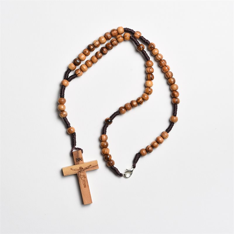 Rosary Pendant made of Olive Wood from the Holy Land with rugged Corded String