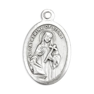 1" Oval Antiqued Silver Oxidized Saint Catherine of Siena Medal