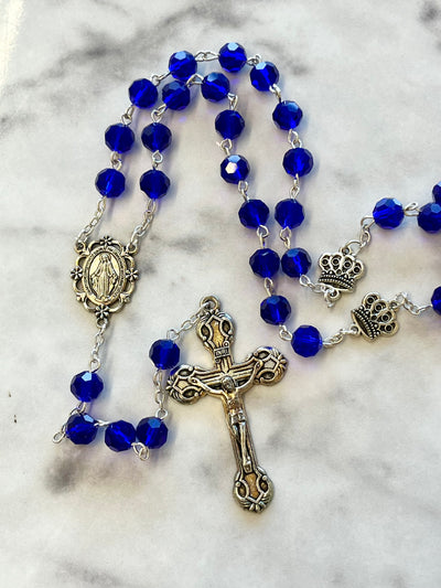 Blue 'Sapphire Crystal' Crown Acrylic Rosary