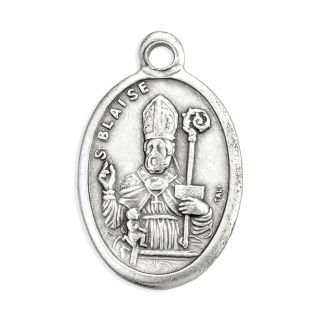 Oval Antiqued Silver Oxidized Saint Blaise Medal