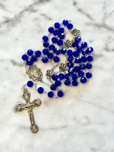 Blue 'Sapphire Crystal' Crown Acrylic Rosary