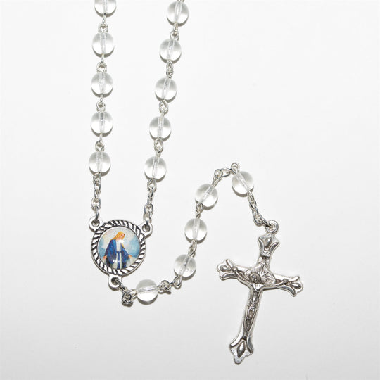 Traditional Our Lady of Grace Rosary with Crystal Clear Beads