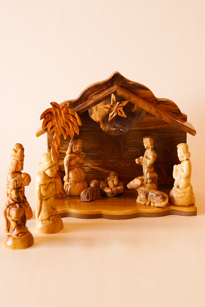 Nativity Creche Seven Figure Set - Olive Wood, Etched Figurines from the Holy Land