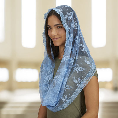 Light Blue Chapel Veil with Tassels - 2-pack