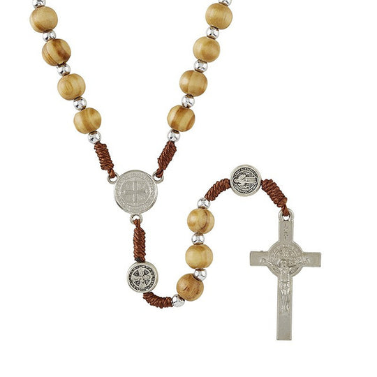 Olive Wood Finish St. Benedict Cord Rosary – Gethsemane Collection