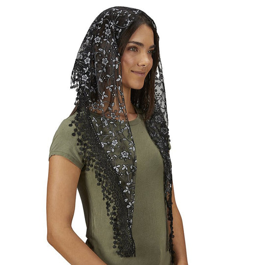 Black Chapel Veil with Tassels - 2-pack