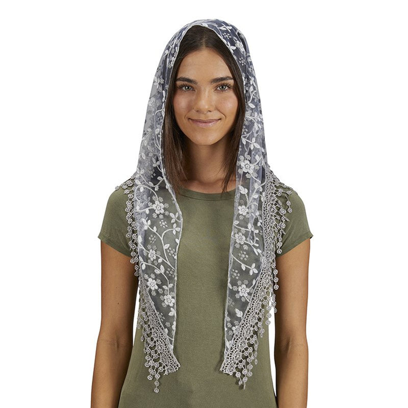 Gray Chapel Veil with Tassels - 2-pack